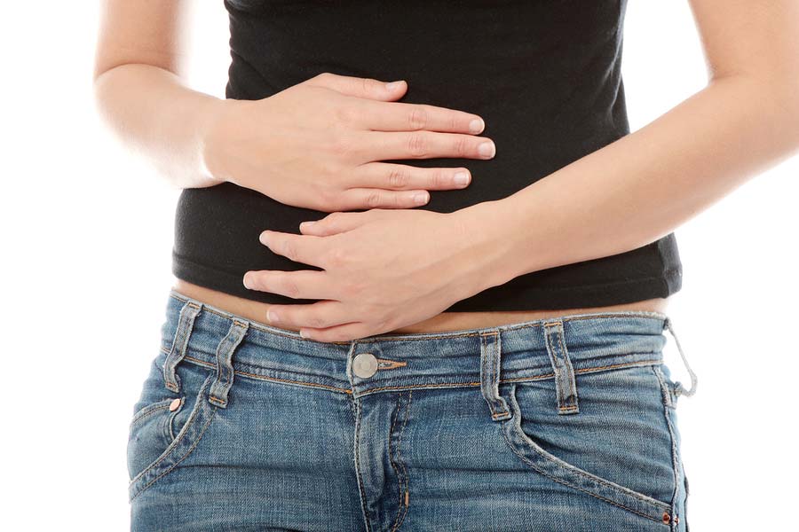 Woman with stomach pain